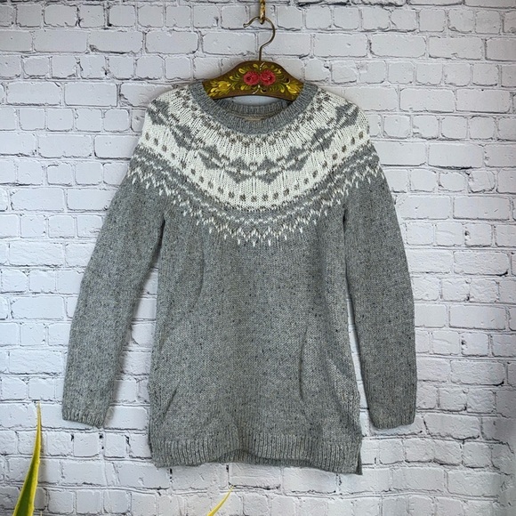 Garage Sweaters - GARAGE Gray Fair Isle Nordic Knit Sweater Soft Cozy Blend M